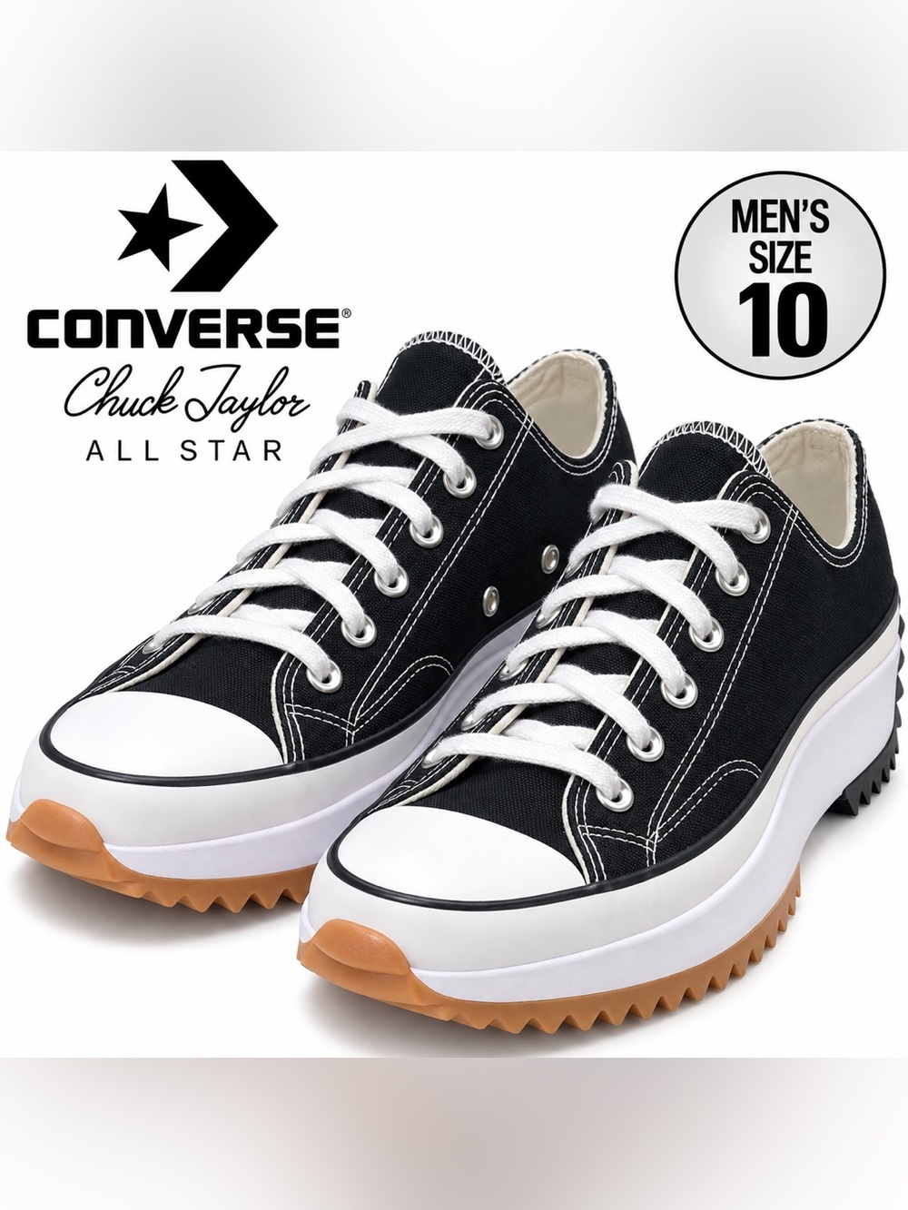 Converse Run Star Hike Platform Low Black White Gum M10 W11.5 168816C